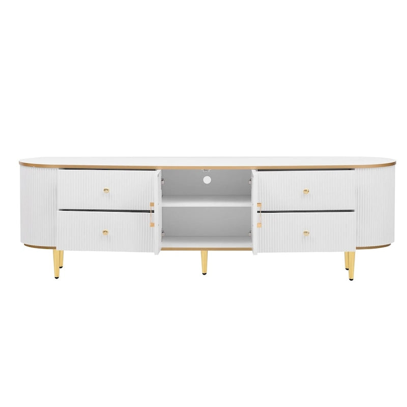 Meuble TV moderne pour téléviseurs jusqu'à 80 pouces, centre multimédia avec 4 tiroirs et 1 placard