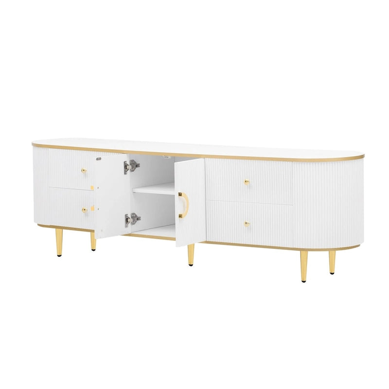 Meuble TV moderne pour téléviseurs jusqu'à 80 pouces, centre multimédia avec 4 tiroirs et 1 placard