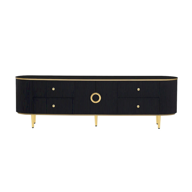 Meuble TV moderne pour téléviseurs jusqu'à 80 pouces, centre multimédia avec 4 tiroirs et 1 placard