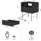 Table de chevet avec station de recharge - 11,81 cm (P) x 15,75 cm (L) x 22,05 cm (H)