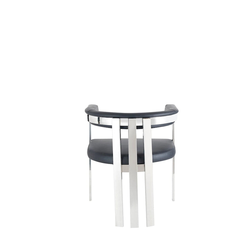 Chaise de salle à manger moderne Modrest Pontiac en cuir végétalien noir et acier inoxydable