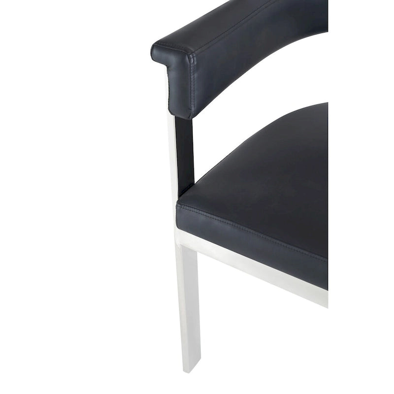 Chaise de salle à manger moderne Modrest Pontiac en cuir végétalien noir et acier inoxydable