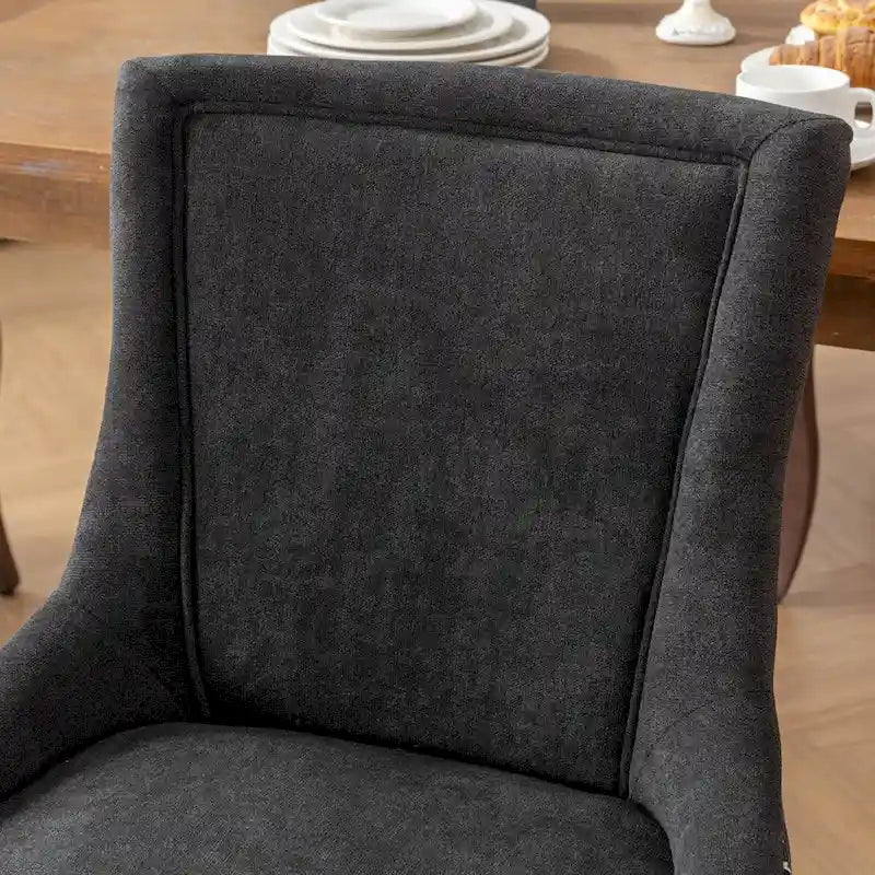 Chaise de salle à manger latérale Ultra, assise en tissu épais, pieds en bois massif aux tons neutres, clous décoratifs en bronze, lot de 2