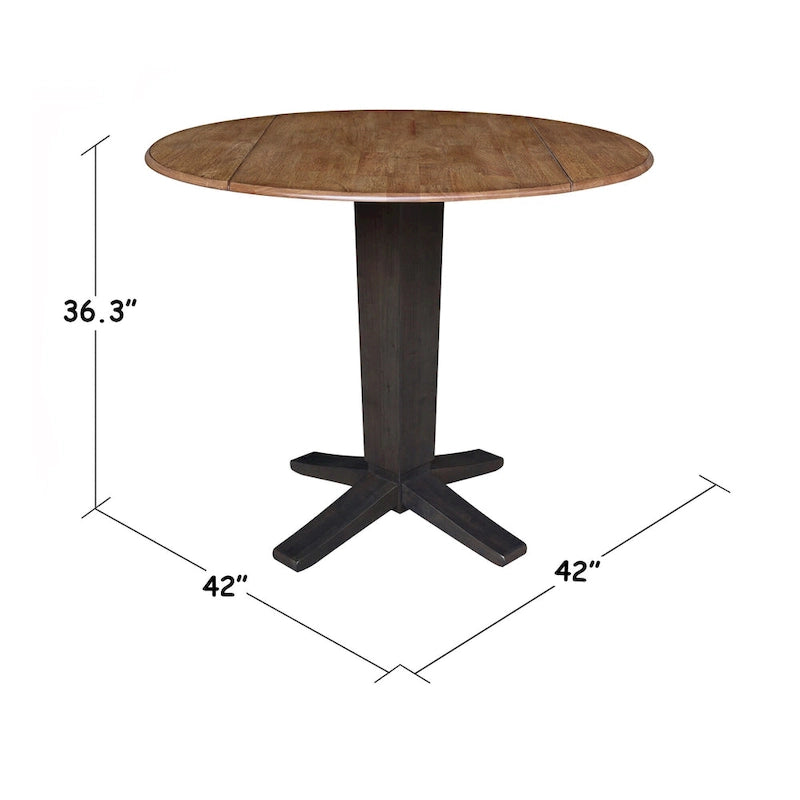 Table de salle à manger ronde à double abattant en bois massif de 42 pouces, hauteur comptoir