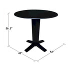 Table de salle à manger ronde à double abattant en bois massif de 42 pouces, hauteur comptoir