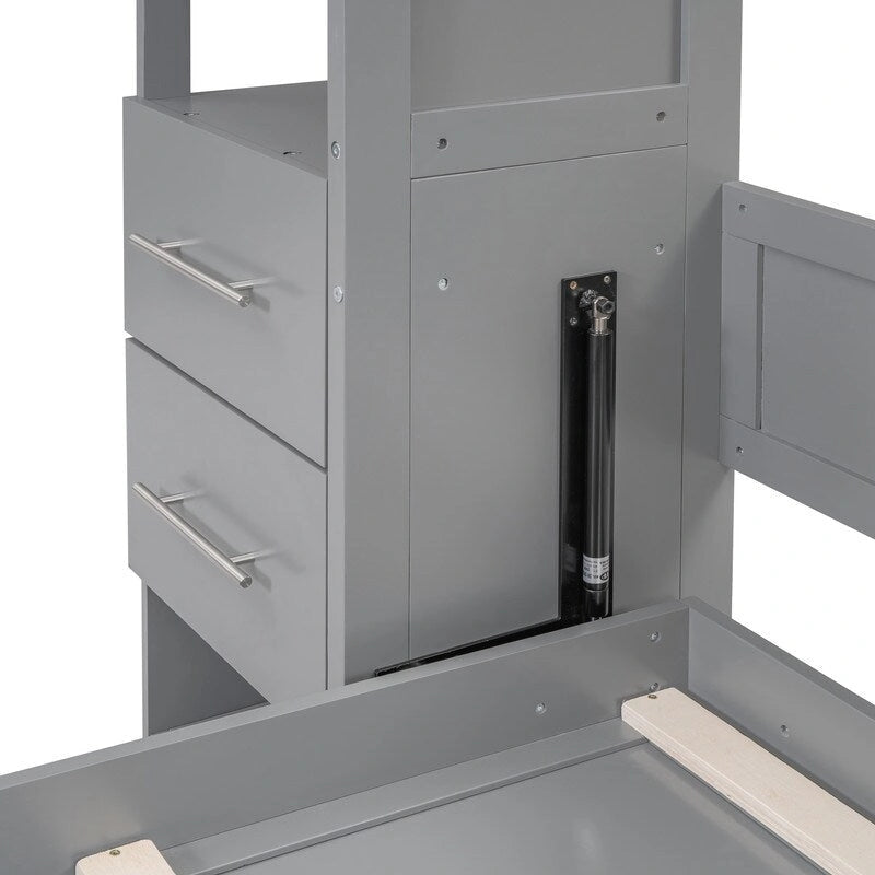 Lit escamotable mural Queen Size avec étagères, tiroirs et éclairage LED