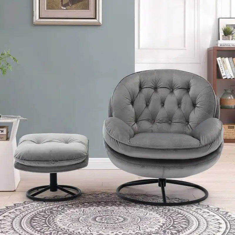 Fauteuil d'appoint gris avec repose-pieds, fauteuil TV, fauteuil de salon