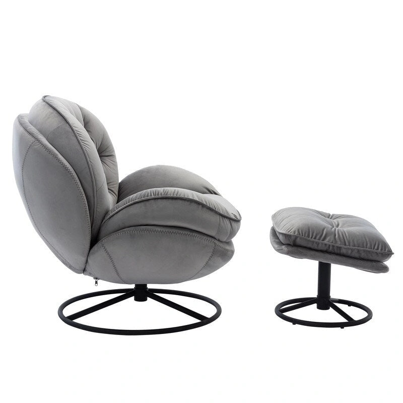 Fauteuil d'appoint gris avec repose-pieds, fauteuil TV, fauteuil de salon