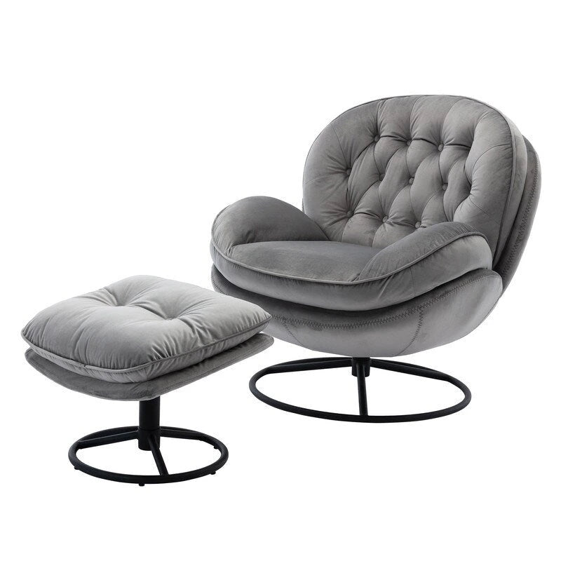 Fauteuil d'appoint gris avec repose-pieds, fauteuil TV, fauteuil de salon