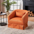 Fauteuil pivotant rond avec repose-pieds, idéal pour la lecture au salon ou dans la chambre, avec un piètement en métal noir.