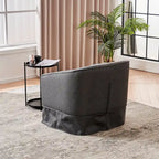 Fauteuil pivotant rond avec repose-pieds, idéal pour la lecture au salon ou dans la chambre, avec un piètement en métal noir.