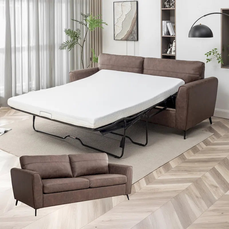 Canapé-lit moderne Luna en similicuir avec matelas à mémoire de forme