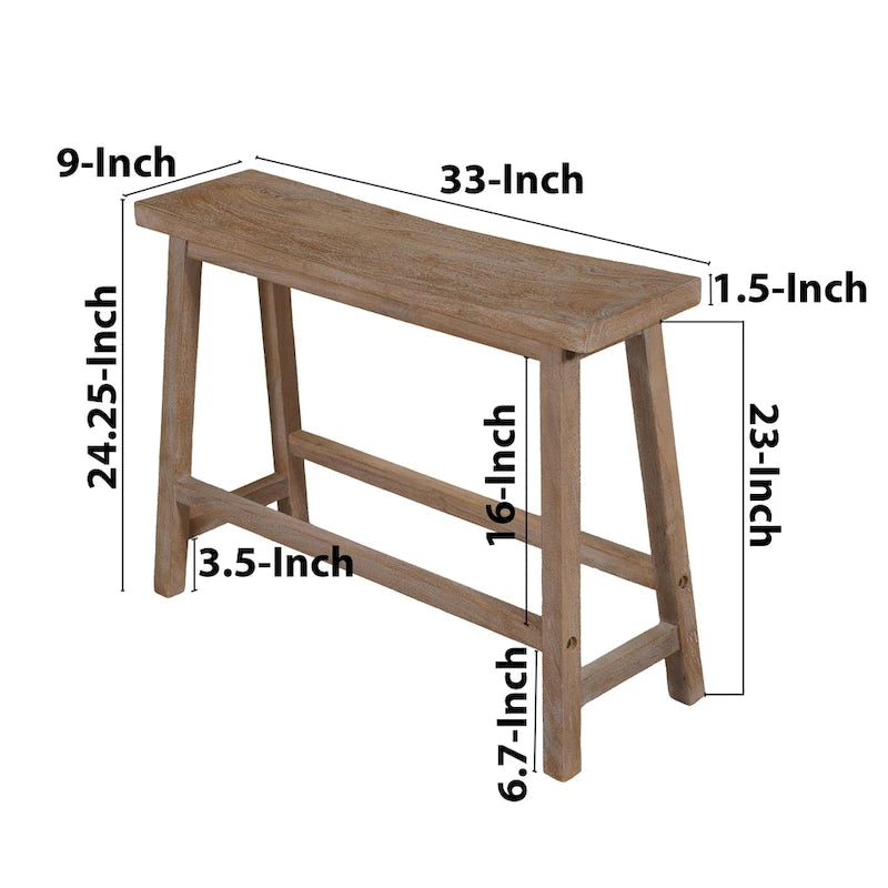 Banc à assise en selle de 84 cm (33 pouces) avec cadre incliné, en bois d'acacia brun antique sablé