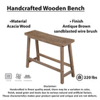 Banc à assise en selle de 84 cm (33 pouces) avec cadre incliné, en bois d'acacia brun antique sablé