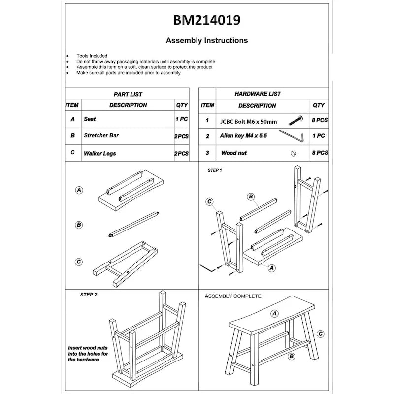 Banc à assise en selle de 84 cm (33 pouces) avec cadre incliné, en bois d'acacia brun antique sablé