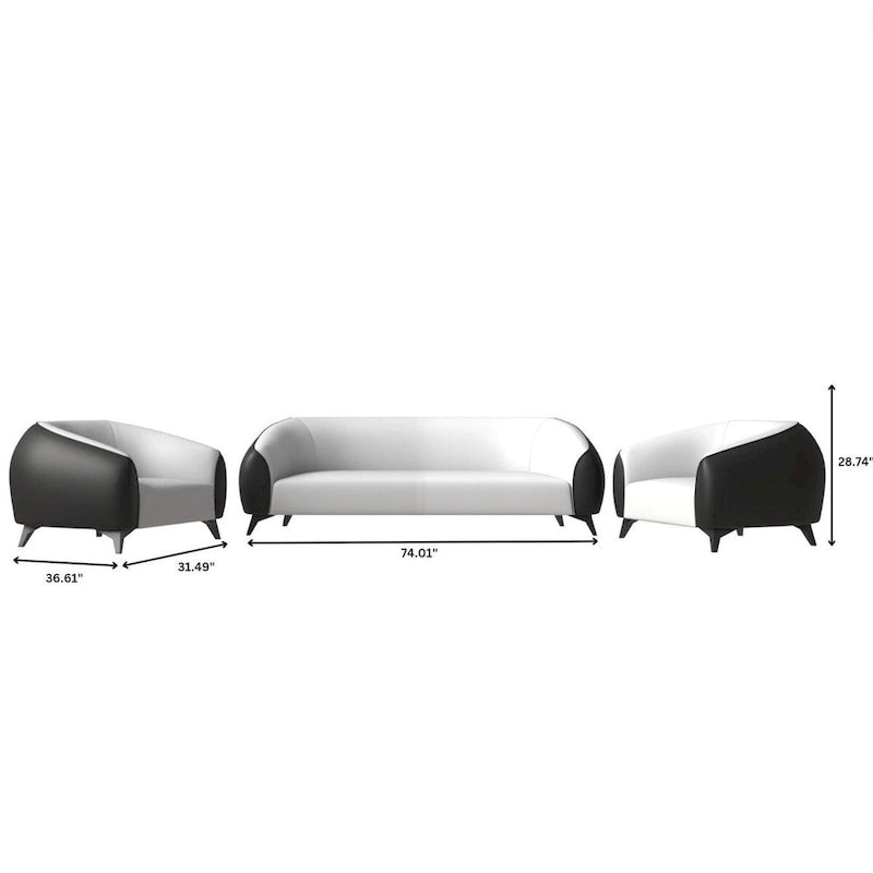 Ensemble de canapés 3 pièces revêtu de cuir PU avec structure en bois massif et pieds en acier, série Opula de LeisureMod