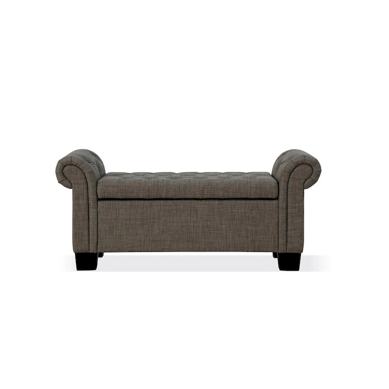 Banc de rangement de 137 cm (54 pouces), lin polyester, accoudoirs arrondis, capitonné, gris lisse
