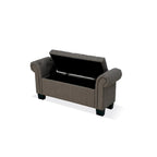 Banc de rangement de 137 cm (54 pouces), lin polyester, accoudoirs arrondis, capitonné, gris lisse