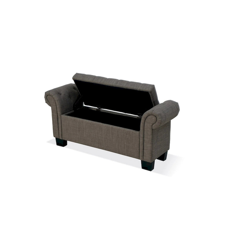 Banc de rangement de 137 cm (54 pouces), lin polyester, accoudoirs arrondis, capitonné, gris lisse