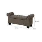 Banc de rangement de 137 cm (54 pouces), lin polyester, accoudoirs arrondis, capitonné, gris lisse