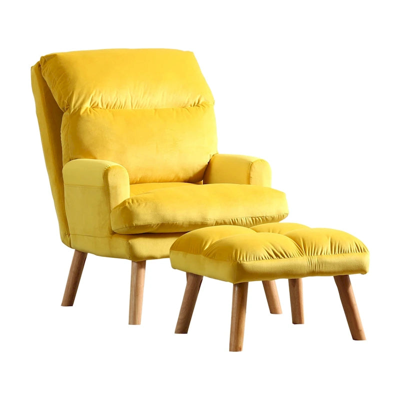 Ensemble fauteuil d'appoint et repose-pieds Nina 28 pouces (71 cm), pieds évasés, jaune