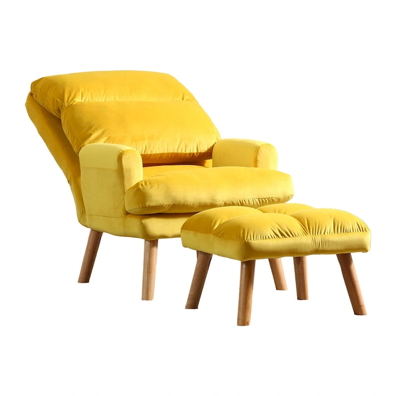Ensemble fauteuil d'appoint et repose-pieds Nina 28 pouces (71 cm), pieds évasés, jaune
