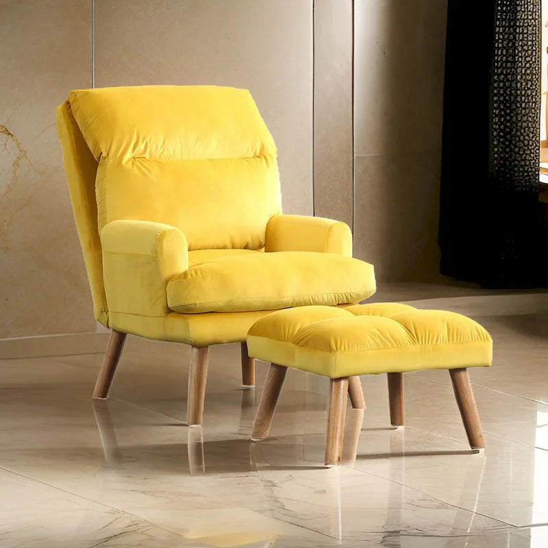 Ensemble fauteuil d'appoint et repose-pieds Nina 28 pouces (71 cm), pieds évasés, jaune