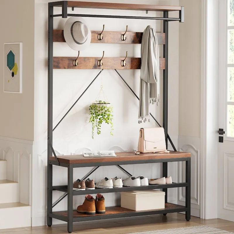 Banc à chaussures moderne avec porte-chaussures et étagères de rangement