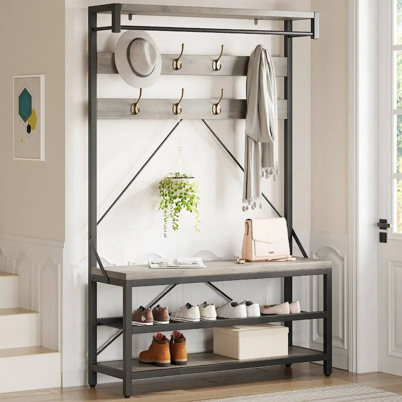 Banc à chaussures moderne avec porte-chaussures et étagères de rangement