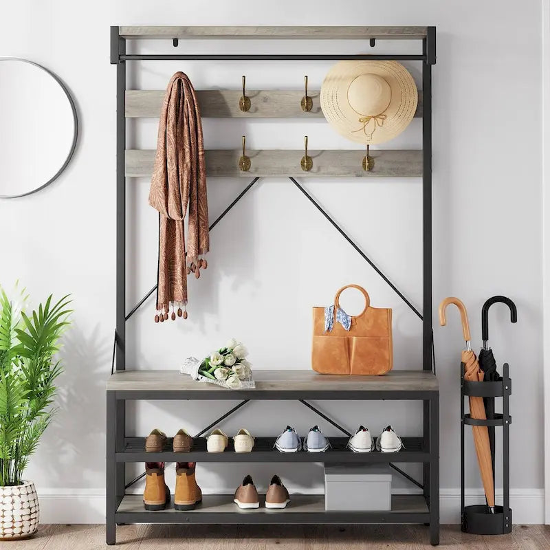 Banc à chaussures moderne avec porte-chaussures et étagères de rangement