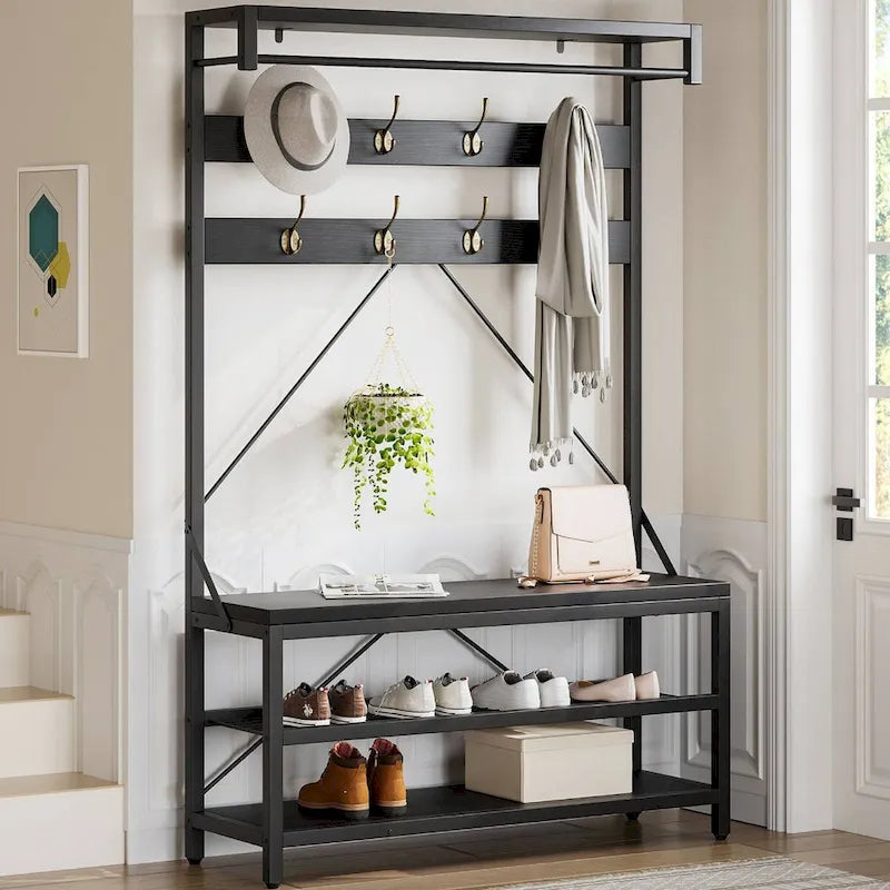 Banc à chaussures moderne avec porte-chaussures et étagères de rangement