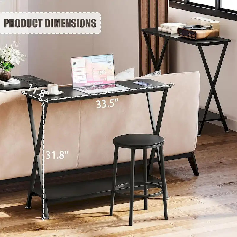 Table d'entrée étroite avec étagère de rangement et structure en métal