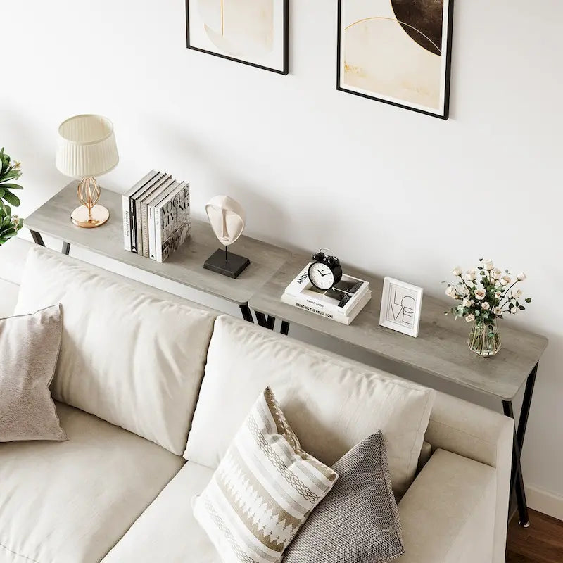 Table d'entrée étroite avec étagère de rangement et structure en métal