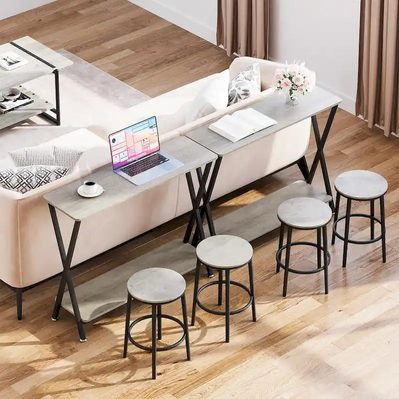 Table d'entrée étroite avec étagère de rangement et structure en métal