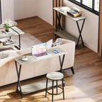 Table d'entrée étroite avec étagère de rangement et structure en métal