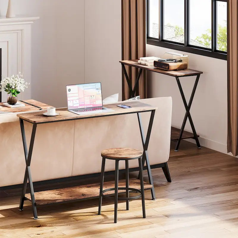 Table d'entrée étroite avec étagère de rangement et structure en métal