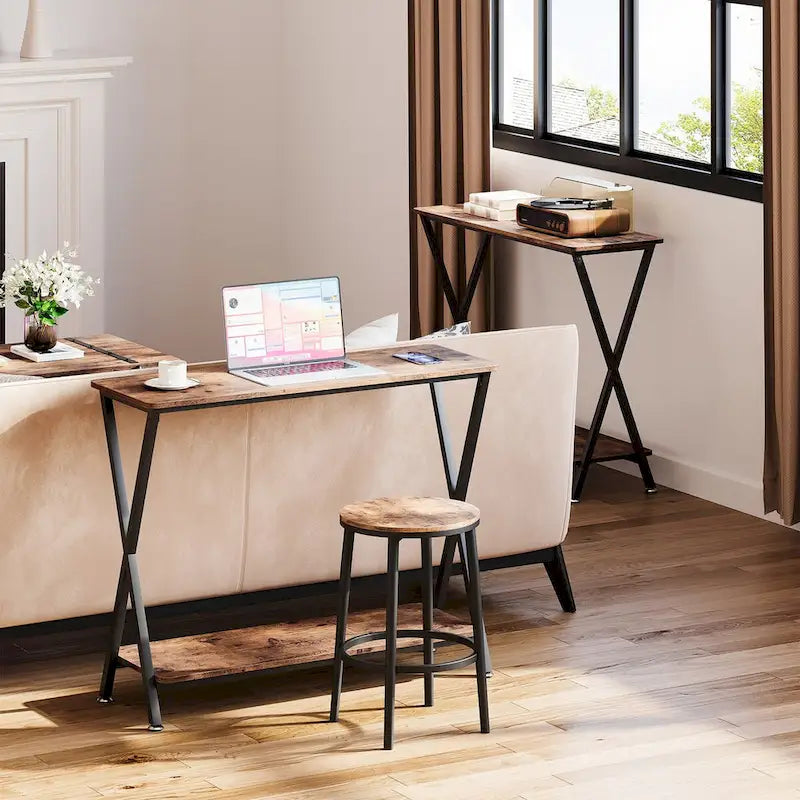 Table d'entrée étroite avec étagère de rangement et structure en métal