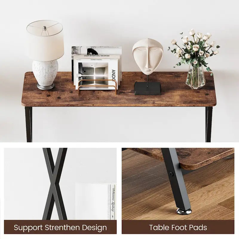 Table d'entrée étroite avec étagère de rangement et structure en métal