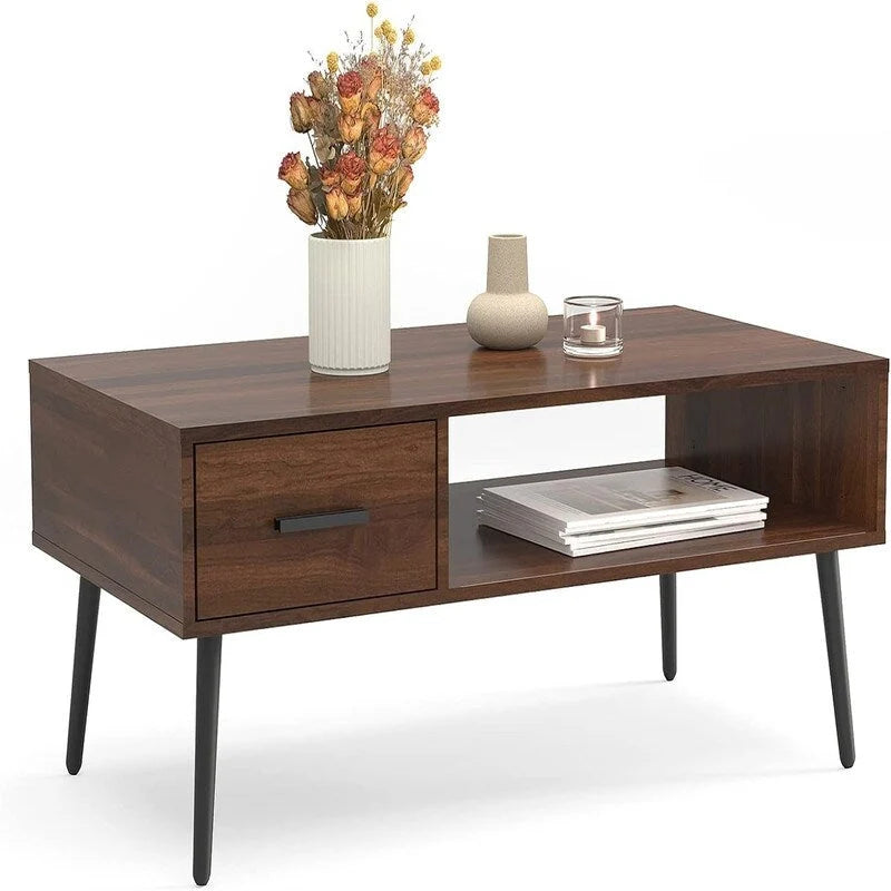 Table basse/meuble TV style Mid-Century Modern avec tiroir - 41,3 cm (P) x 21,7 cm (L) x 17,7 cm (H)