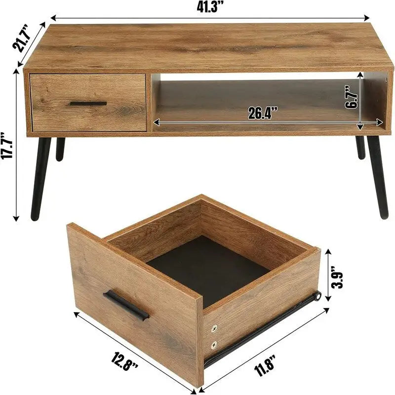 Table basse/meuble TV style Mid-Century Modern avec tiroir - 41,3 cm (P) x 21,7 cm (L) x 17,7 cm (H)