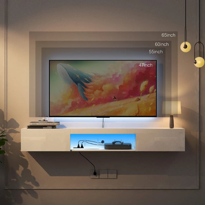 Wall Mounted Floating 65 TV Stand with 16 Color LEDs