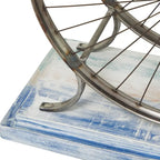 Table console en bois avec plateau à lattes larges, cadre à double roue et piètement à plusieurs niveaux - Marron ou bleu - Roche River Decor