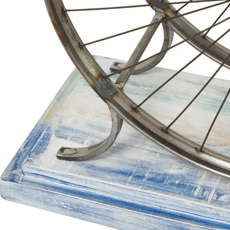 Table console en bois avec plateau à lattes larges, cadre à double roue et piètement à plusieurs niveaux - Marron ou bleu - Roche River Decor