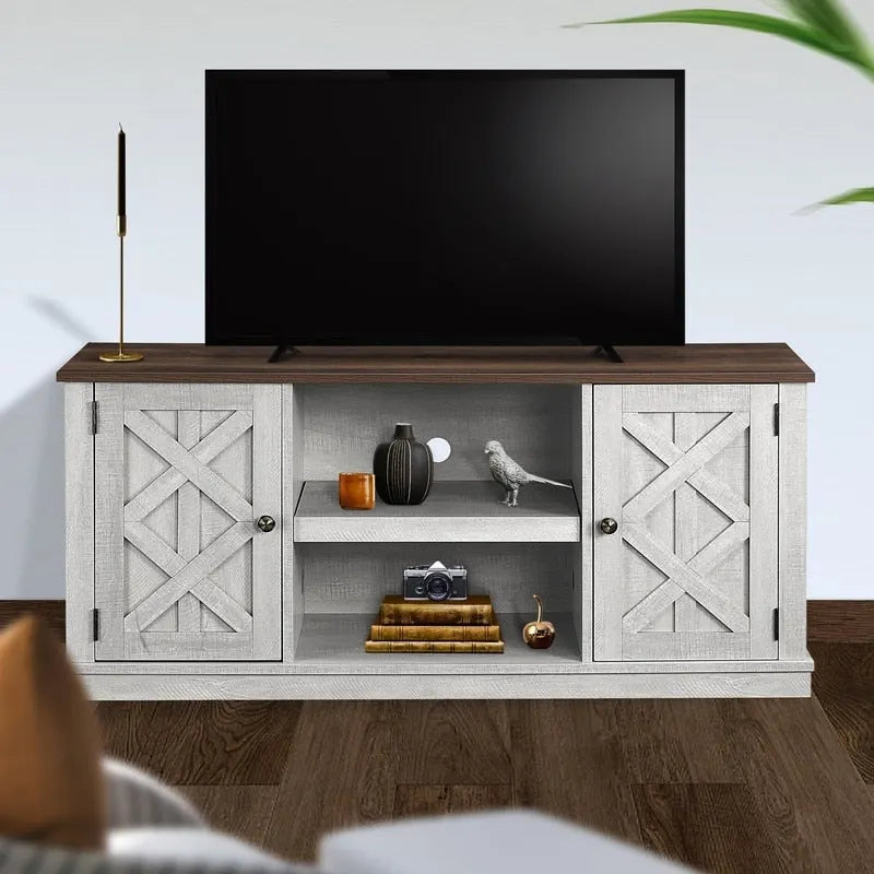 Meuble TV en bois style ferme de 54 pouces pour téléviseurs jusqu'à 60 pouces
