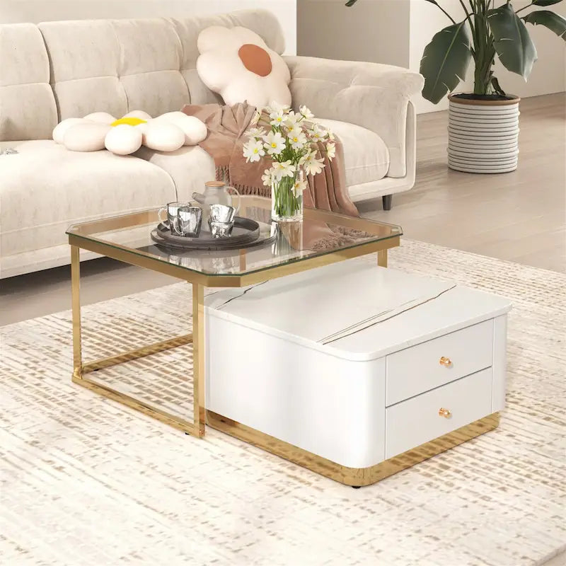 Modern Square Nesting Coffee Table with 2 Drawers (Set of 2) by Harper&Bright Designs