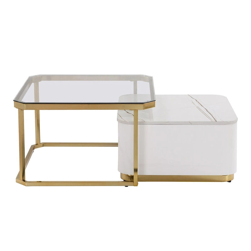 Table basse gigogne carrée moderne avec 2 tiroirs (lot de 2) par Harper&amp;Bright Designs
