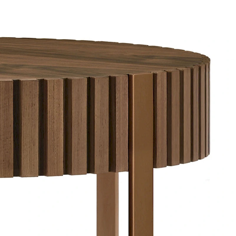 Table basse ronde moderne artisanale en forme de tambour, 80 cm (31,5 pouces), idéale pour le salon. Petite table basse avec piétement robuste.