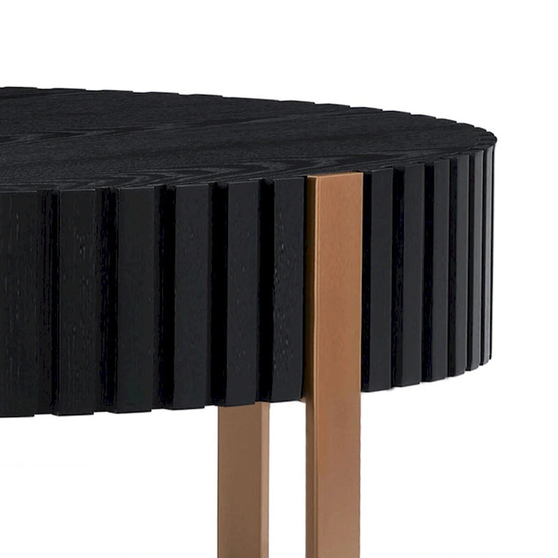 Table basse ronde moderne artisanale en forme de tambour, 80 cm (31,5 pouces), idéale pour le salon. Petite table basse avec piétement robuste.