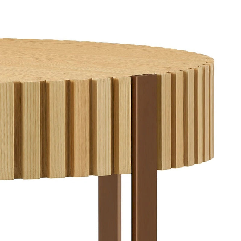 Table basse ronde moderne artisanale en forme de tambour, 80 cm (31,5 pouces), idéale pour le salon. Petite table basse avec piétement robuste.