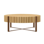 Table basse ronde moderne artisanale en forme de tambour, 80 cm (31,5 pouces), idéale pour le salon. Petite table basse avec piétement robuste.